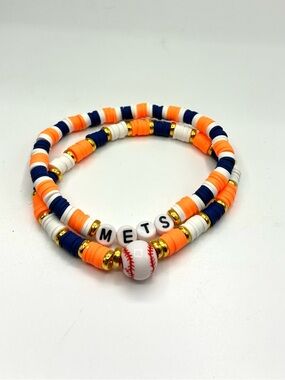 Mets Navy Orange White Beaded Baseball Bracelet Set